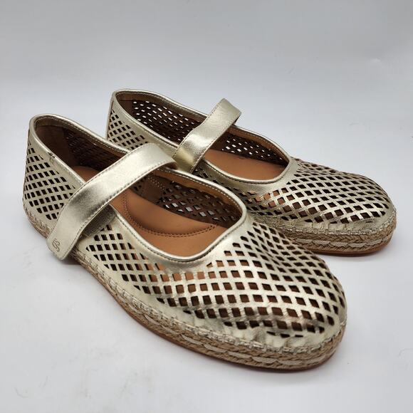 Gentle Souls Sienna Mary Jane Espadrille Ballet Flats Gold Metallic Leather 8M - Picture 1 of 7